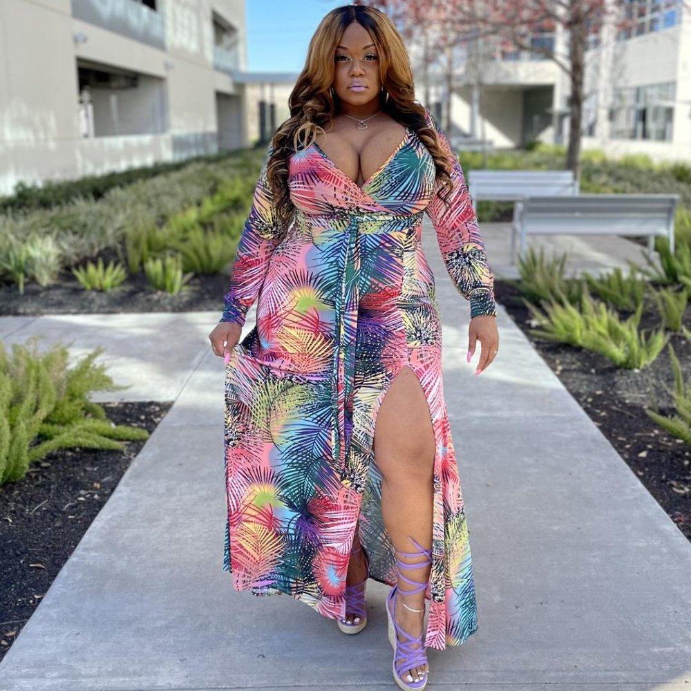 Multi Color Palm Print Maxi Dress